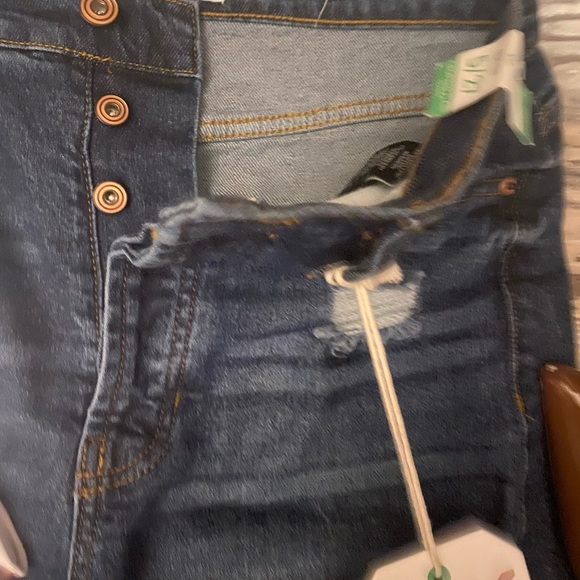 RE Generation High Rise Cropped Flare “Flower” Distressed Jeans, Dark Denim, - Picture 3 of 16